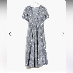 Madewell Embroidered Gingham Faux-Wrap Tie-Waist Midi Dress